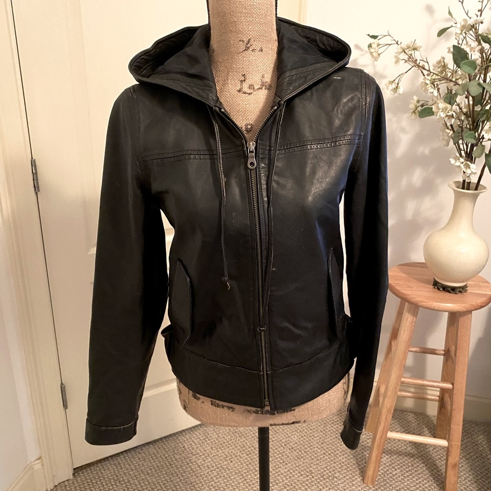 Leather Hooded Jacket